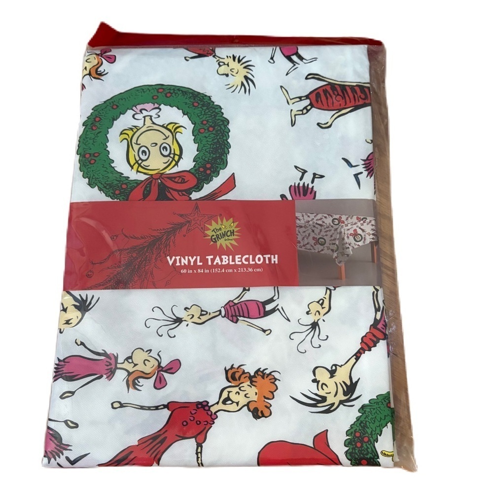 Dr. Seuss Whimsical Vinyl Tablecloth NEW Grinch Cindy Lou Who Christmas